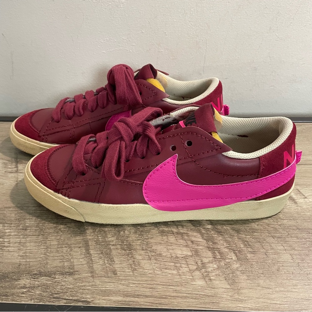 Women's NIKE BLAZER Burgundy Pink LOW 77 Jumbo SNEAKERS Athletic SHOES  12